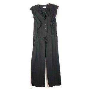 Velvet by Graham & Spencer Faretta Black Linen Ruffle Sleeveless Jumpsuit sz M